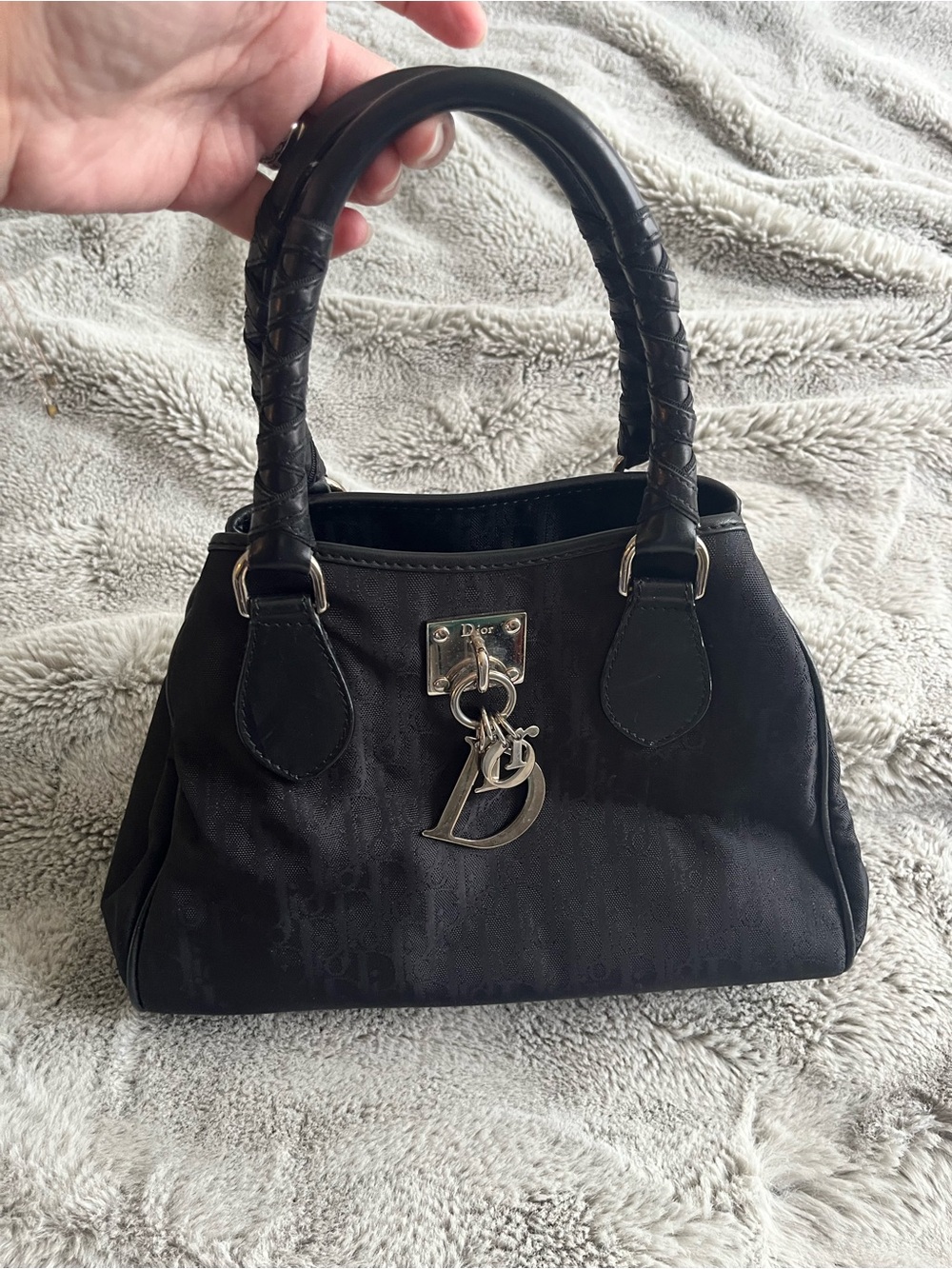 Dior Black Satchel with Silver D Charm